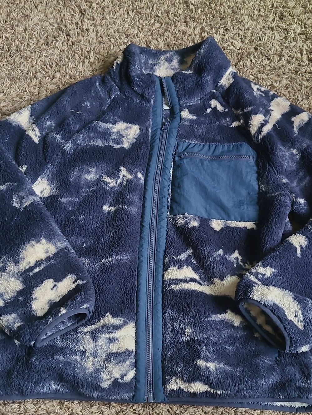 Goodfellow & Co Navy and White Cloud-Print Mens Puffer Fleece Jacket